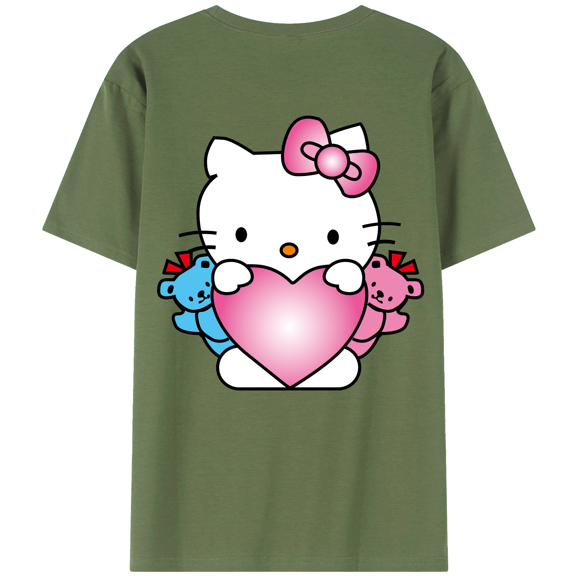 （画像用） Hello Kitty ハローキティ 綿100％ メンズ半袖Tシャツ（バックプリント） 通気性